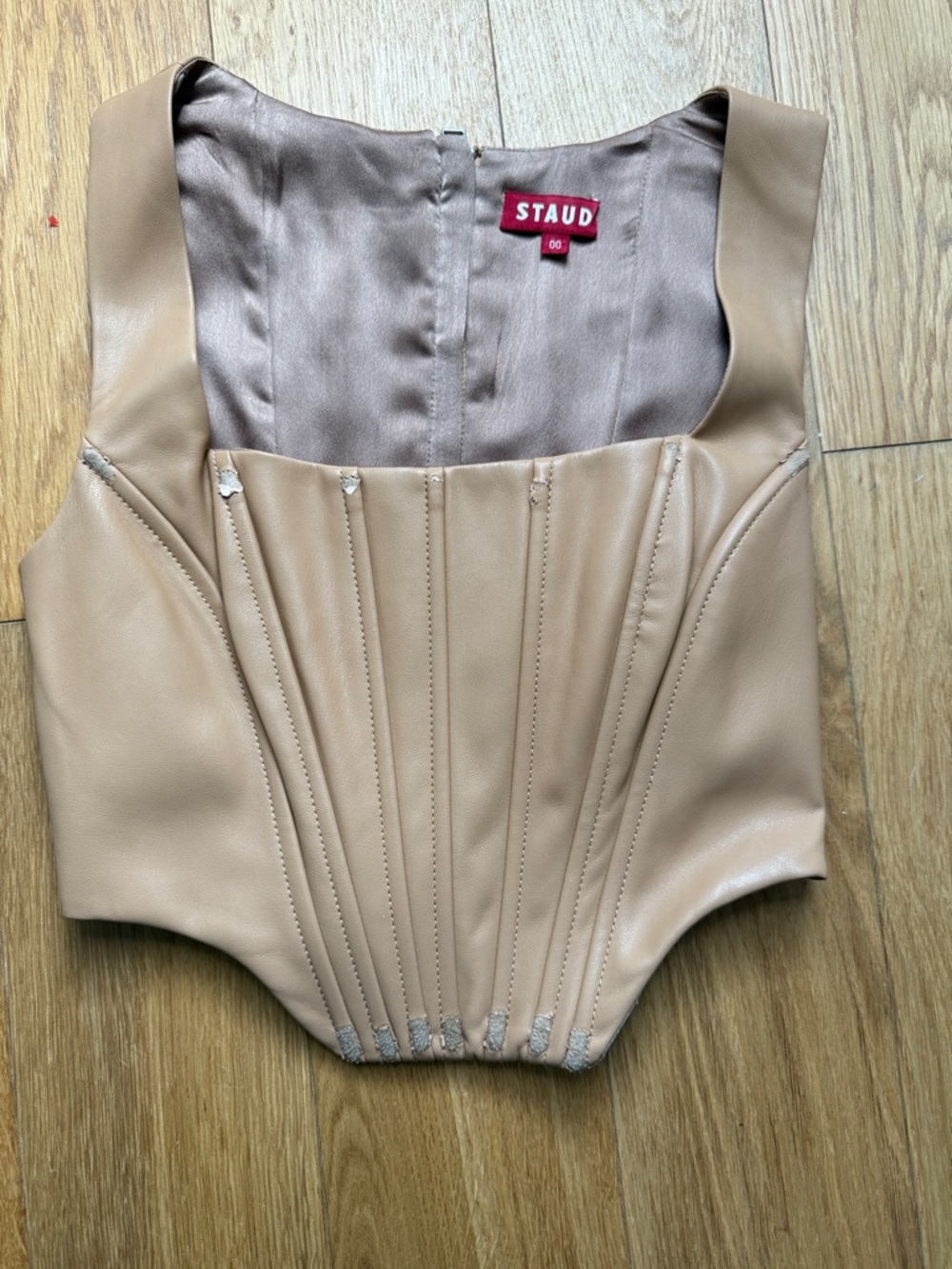 STAUD Beige Leather Boned Corset Top